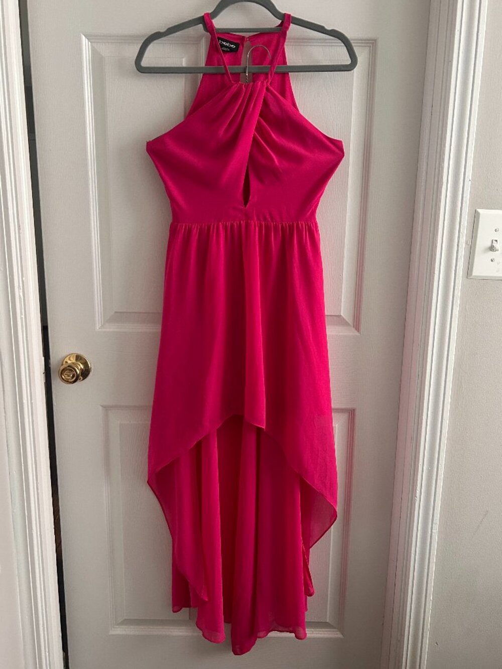 Bebe Hot Pink Halter Keyhole High-Low Dress Size 2